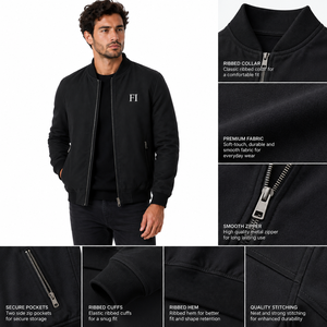 Chaqueta Bomber para Hombre, Manga Larga, Cierre de Cremallera, Cuello y Puños Acanalados, Ropa Exterior Informal, Chaquetas para Hombre al por Mayor, Fabricante OEM con Logotipo Personalizado - Product Image 5