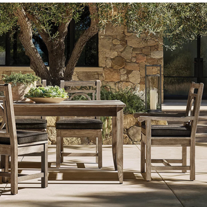 Modern Classic Outdoor Dining Arm Chair Solid Teak Contemporary Geometric <b>Back</b> Design Comfortable <b>Cushion</b> Hotel Villa Use - Product Image 6