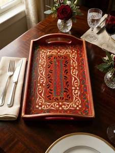 Boho Wooden Serving Tray Hand Painted, Coffee Table Tea Platter, Farmhouse <b>Kitchen</b> <b>Decor</b>, Housewarming Gift for Her - Product Image 5