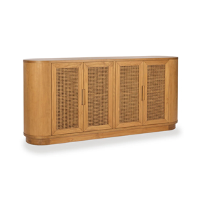 Modern Teak Wood Rattan <b>Sideboard</b> Cabinet Living Room Storage Furniture - Product Image 2