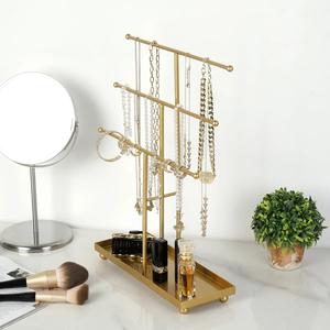 Functional Jewelry Organizer Stand With Dual Bar Design Necklace <b>Bracelet</b> Holder Multi Hook Layout Stylish Vanity Display - Product Image 6