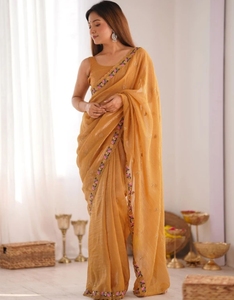 Sari de Seda con Relieve KV, Sin Arrugas, Reversible, para Fiestas Estilo Bollywood - Product Image 5