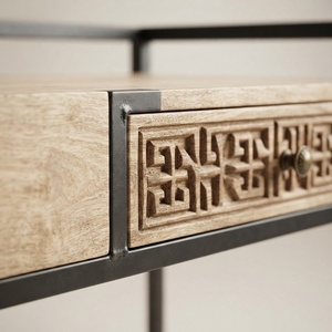 Wood Commercial <b>Office</b> Console <b>Table</b> Storage Drawer Entryway Desk Freestanding Carved Front Panel Modern Hallway Sofa <b>Table</b> - Product Image 3