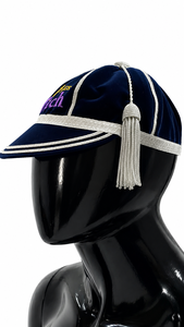 House Patch Velvet <b>Baseball</b> <b>Cap</b> 6-Panel Embroidered Logo Unisex Formal Hat <b>Black</b> with Silver Trim and Tassel - Product Image 3