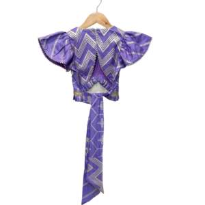 Ensemble 3 pièces élégant en lin imprimé pour femme avec haut orné violet et pantalon Dhoti – Tenue ethnique traditionnelle pour fêtes estivales - Product Image 3