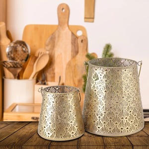 Bucket Style Gold Finished Metal Lantern <b>for</b> Festive Home and Wedding Decor Or Garden <b>Pathway</b> <b>lighting</b> Display From India - Product Image 2