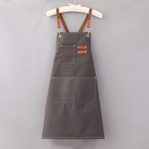 Unisex Adults Canvas Apron with Pockets and <b>Tie</b> Waist Beige <b>Brown</b> Colors - Product Image 6