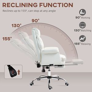 Sedia da Ufficio Direzionale Confortevole con Design Ergonomico, Poggiapiedi Girevole, Altezza Regolabile, Reclinabile, Bianca - Product Image 6