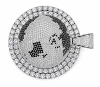 Colgante de fiesta de plata de ley chapada en rodio negro con moissanita de corte brillante personalizado, engaste de garra, totalmente engastado, giratorio en 3D, White Earth