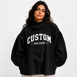 Women's Mock Neck Sweatshirt Double Knit Cotton Premium Streetwear Casual Wear Custom Embroidery OEM ODM Factory Autumn Winter - Product Image 1