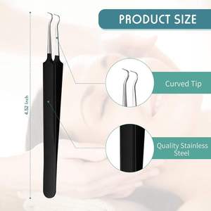 Pinzas de Acero Inoxidable Negro UBI, Curvas, con Punta de Precisión para Extraer Espinillas, Puntos Negros y Puntos Blancos, Cuidado de la Piel - Product Image 1