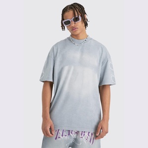Nouvel ensemble T-shirt et short tendance streetwear délavé pour l'été, avec logo personnalisé, 100% coton, effet délavé à l'acide - Product Image 3