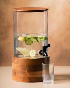 Wooden glass beverage <b>dispenser</b> Wood base <b>drink</b> <b>dispenser</b> Luxury <b>drink</b> <b>dispenser</b> with tap Glass juice <b>dispenser</b> with wood stand - Product Image 3