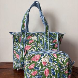 Sac fourre-tout matelassé en coton à rayures imprimées citron avec poche avant et ouverture supérieure pour femme - Product Image 4
