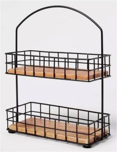 Étagère à épices double en fil de fer, moderne, faite à la main, sur pied, non pliable, avec fonction rétractable, pour comptoir de cuisine - Product Image 1