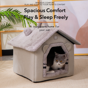 Cama Cueva para Gatos y Perros, Cálida para Invierno, Portátil, para Interiores, con Asa, Cojín Extraíble y Lavable, Nido Suave de Felpa para Cachorros - Product Image 3