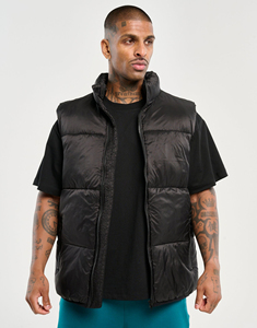 Men's Black Stand Collar Puffer Vest Zipper Closure Windproof Polyester <b>Wadding</b> Winter Casual Jacket - Product Image 5