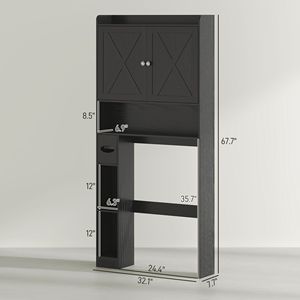 Mobiletto da bagno in stile rustico da posizionare sopra il WC, nero, con ante scorrevoli regolabili e ripiani - Product Image 3