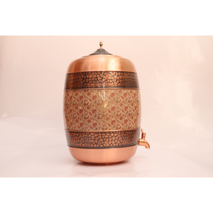 Dispensador de Agua Artesanal de Cobre Puro, Tanque de Almacenamiento Ayurvédico con Diseño Floral y Grifo Antiderrames para Uso en el Hogar y la Oficina - Product Image 5