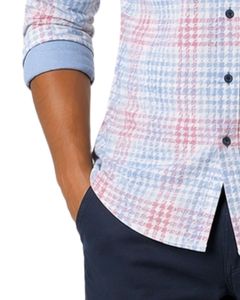 Camisa Casual Personalizada a Cuadros Rosa y Azul Cielo para Hombre, Corte Ajustado, Manga Larga, Botones, Algodón, Elegante, Calidad Premium, Ropa de Moda - Product Image 3