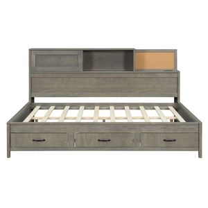 Divano letto matrimoniale in legno grigio con 3 cassetti contenitore, ripiano superiore morbido, set di prese e porte USB - Categoria: Divani letto - Product Image 3
