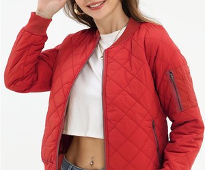 <b>Women</b> <b>Bomber</b> <b>Jacket</b> Wholesale Oversized Satin Zip Front Casual Street Style Outerwear Ribbed Collar Cuffs Soft Lining - Product Image 3