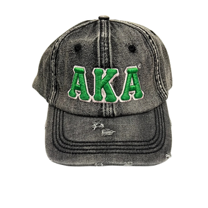 Green AKA Black Washed Denim Hat Embroidered Letter Baseball <b>Cap</b> <b>Vintage</b> Style Adjustable Cotton Denim Headwear Casual Fashion - Product Image 1