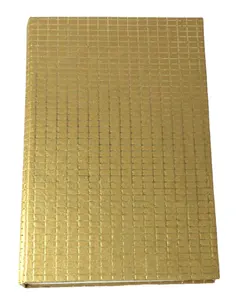 优质金属金色床单，带压花格纹，封面手工回收棉纸旅行笔记本