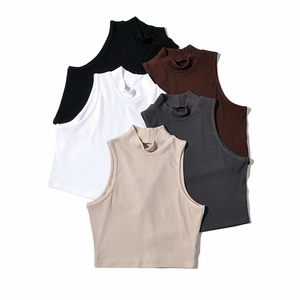 TKAN733 Wholesale Summer New Trend Fashion Solid Color Sleeveless <b>Mock</b> <b>Neck</b> Crop <b>Tops</b> Slim Fit Women's Vest Tank <b>Top</b> - Product Image 1