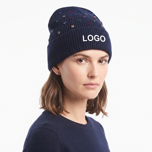 Bonnet d'hiver unisexe personnalisé avec logo brodé, orné de perles et de strass, bonnet tricoté chaud et doux pour femmes, idéal pour les températures froides - Product Image 3