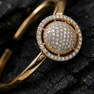 Gold Color <b>Ball</b> Cuff <b>Bracelet</b> Moissanite Inlay Bangle Trendy S925 Rose Gold Plated Open Wrist Jewelry for Party Gift - Product Image 3