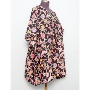 Vestido Kaftán Corto Ajustado con Cuello en V, Estampado Floral Indio, de Algodón Ecológico, para Mamás, Ropa de Playa, Ropa de Dormir, Informal - Product Image 4