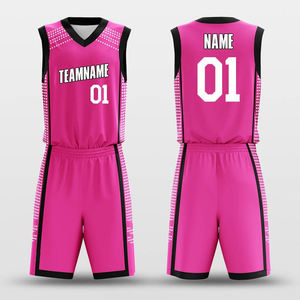 Ensemble d'uniformes de basket-ball rose personnalisés par sublimation pour hommes, maillot sans manches à col en V et short, tenue d'équipe à prix raisonnable - Product Image 3
