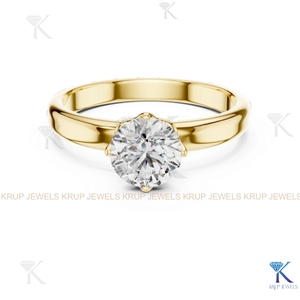 Anillo de compromiso solitario con diamante cultivado en laboratorio, corte redondo, E VVS2, certificado IGI, en oro macizo con engaste de corona, estilo filigrana vintage. - Product Image 1