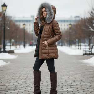 Manteau long en cuir d'agneau souple pour femme avec capuche en fourrure, veste d'hiver, vêtement d'extérieur, coupe élégante, usage quotidien - Product Image 5