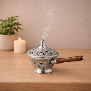 กระถางธูปหอมทองเหลืองชุบนิกเกิลพร้อมด้ามไม้เป็นมิตรกับสิ่งแวดล้อมและทนทานดีไซน์พิเศษ - Product Image 5