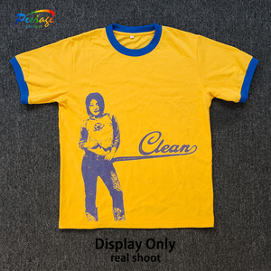 T-shirt Ringer pour Homme Personnalisé OEM avec Impression DTG et Patch <span class=keywords><strong>Jaune</strong></span>, 230 g/m², 100% Coton - Product Image 1