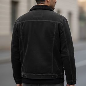 Veste en jean noir délavé sur mesure OEM/ODM avec plusieurs poches frontales, coupe décontractée, style streetwear, chaude et tendance - Product Image 6