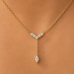 Colgante de Diamante Cultivado en Laboratorio con Corte Marquesa, Oro Sólido de 14K/18K, Collar en Forma de Y, DEF VVS, para Novia, Boda, Minimalista, Chapado en Rodio, Fino - Product Image 3