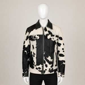 Chaqueta de Motero para Hombre, de Cuero Genuino con Patrón de Piel de Vaca, Cuello Camisero, Cierre de Cremallera, Corte Regular, Forro Grueso de Piel Sintética para Invierno - Product Image 1