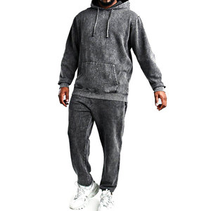 Custom High Quality Cotton Solid Hooded Tracksuits Flared Sweatpants and Hoodie <b>Set</b> Streetwear Acid Wash - Product Image 1