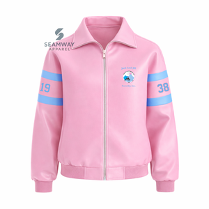 Chaqueta de cuero PU estilo motociclista de Jack And Jill Of America, ropa exterior de cuero para mujer, chaqueta de carreras con bloques de color. - Product Image 1