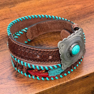 Cinturón de cuero genuino con hebilla de piedra turquesa OEM, accesorio de moda de gama alta ajustable informal de lujo para hombres - Product Image 5