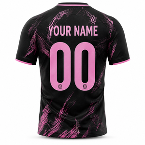 เสื้อฟุตบอลสีดำชมพูแบบสั่งทำ คอกลม แขนกุด ระบายอากาศได้ดี พิมพ์ลายแบบซับลิเมชั่น สำหรับผู้ชาย ป้องกันรังสียูวี - Product Image 3