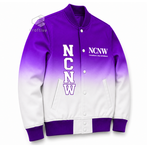 เสื้อแจ็คเก็ตวาร์ซิตี้ผ้าซาตินออมเบรสำหรับผู้หญิง NCNW Sorority ปักลายตัวอักษรกรีก กระดุมแป๊ก คอเสื้อและปลายแขนเสื้อถักแบบริบ แจ็คเก็ตเลตเตอร์แมน - Product Image 2