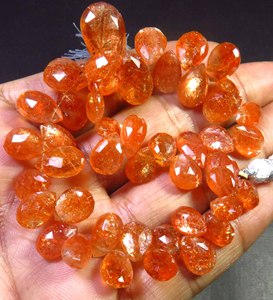 Perles de pierre de soleil naturelle de haute qualité, facettées en poire, orange, à éclat complet, effet confettis arc-en-ciel, 8-16 mm, brin de 8 pouces, pour bijoux - Product Image 6