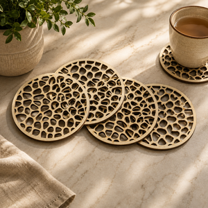 Organic Pebble Pattern Laser Cut Solid Wood Coaster Handcrafted Heat Resistant Drink Mat <b>Table</b> <b>Protector</b> Coffee Tea Cup - Product Image 1
