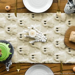 Runner da Tavola Halloween in Jacquard Fantasma Beige, Materiale Morbido in Finta Pelliccia - Product Image 2