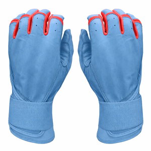 Elite Light Blue Red Genuine Cowhide Leather Batting Gloves Heavy Duty Protective Grip Adult Custom Baseball Gloves - Product Image 2