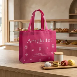 Bolsa de Compras Reutilizable de Tela No Tejida con Asas Reforzadas, Logotipo Personalizado Impreso con Serigrafía y Sellado Térmico para Uso en Tiendas de Comestibles y Cafeterías - Product Image 1